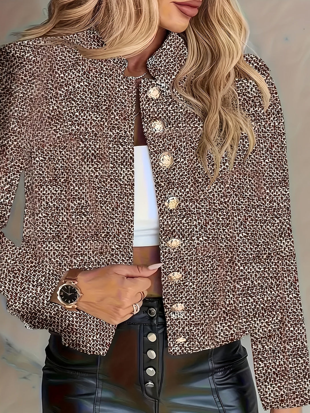 Aruzhan - Elegante Chaqueta De Manga Larga Con Botones