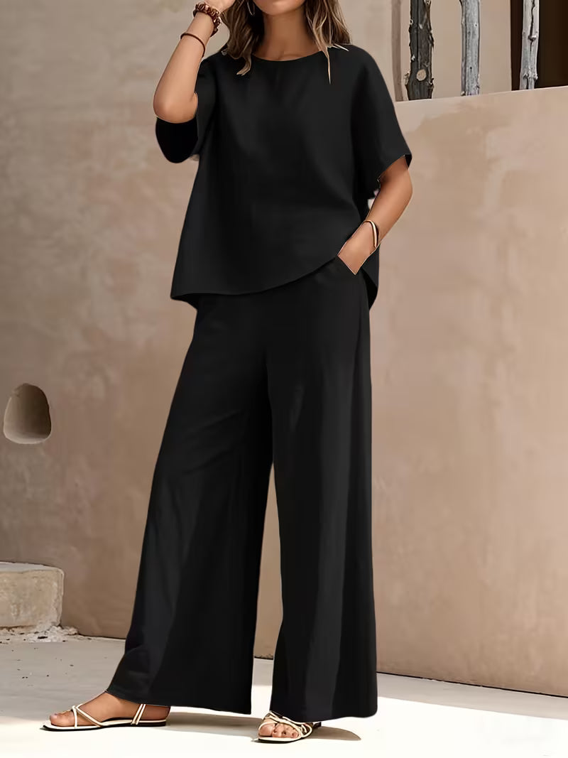Josy - Conjunto de Camiseta de Manga Corta y Pantalón de Pierna Ancha
