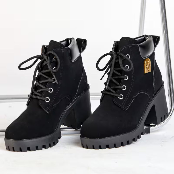 Donjeta - Botines Con Tacón Grueso y Cordones
