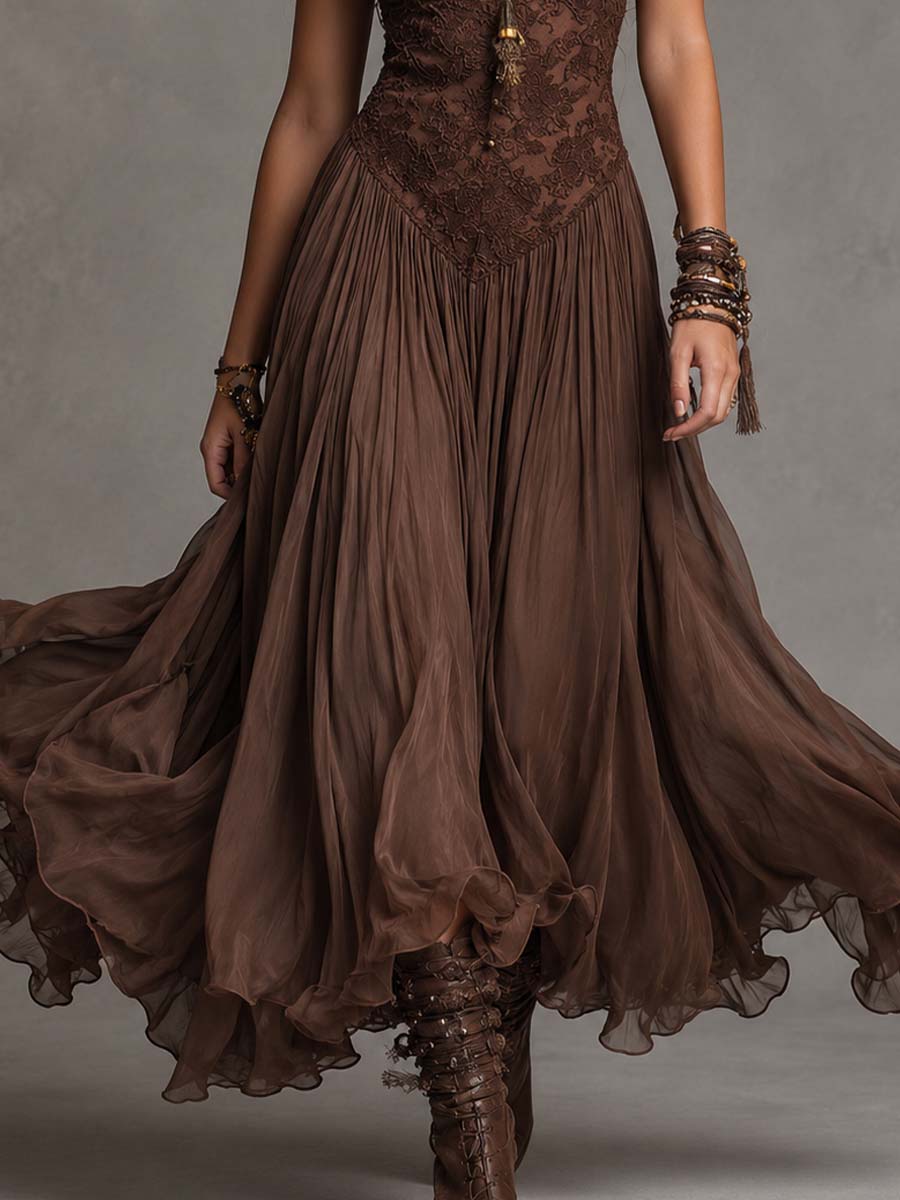 Serisha - Vestido Largo Fluido Con Corpiño De Encaje