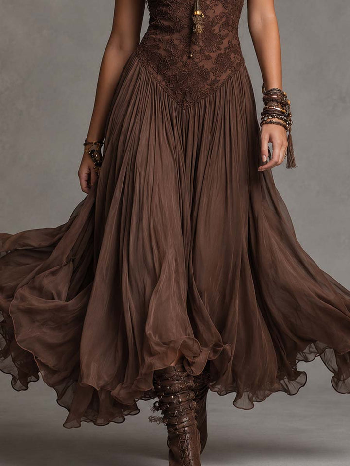 Serisha - Vestido Largo Fluido Con Corpiño De Encaje