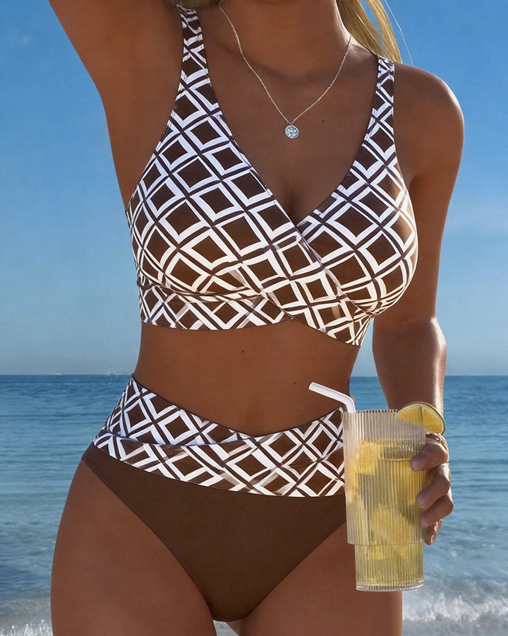 Chelvi - Elegante Bikini De Dos Piezas Con Estampado De Rombos