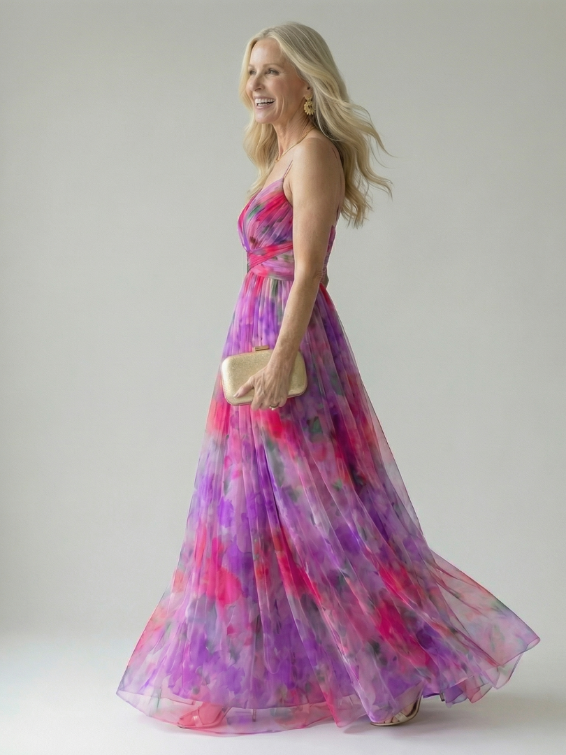 Xeenia - Elegante Vestido Largo De Gasa Con Aberturas