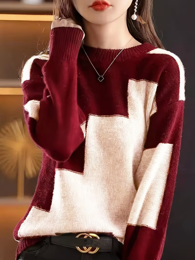 Marvelle - Jersey De Manga Larga Con Cuello Redondo Y Bloques De Color