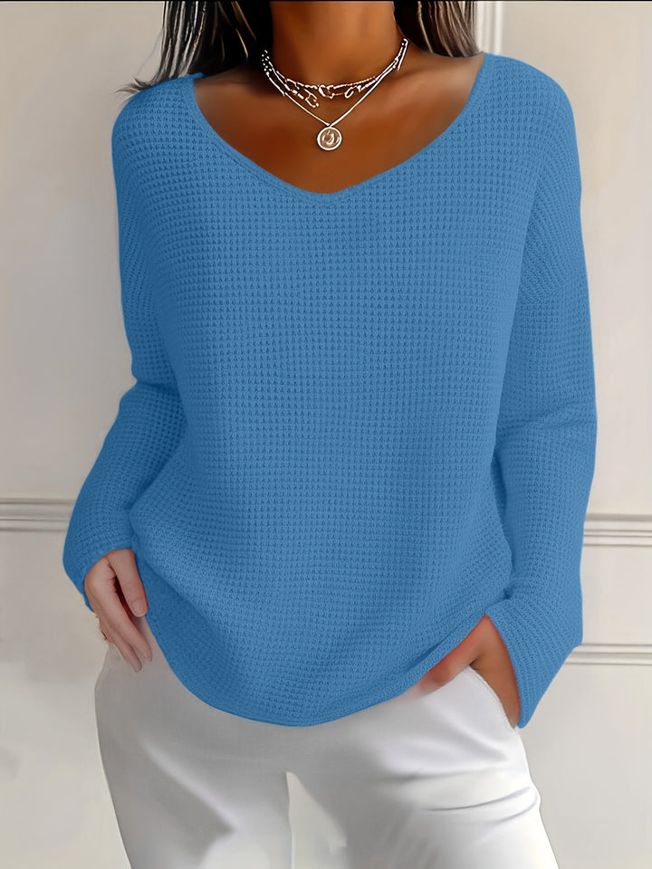 Bernice - Camiseta De Manga Larga Con Cuello en V Y Tejido Tipo Gofre