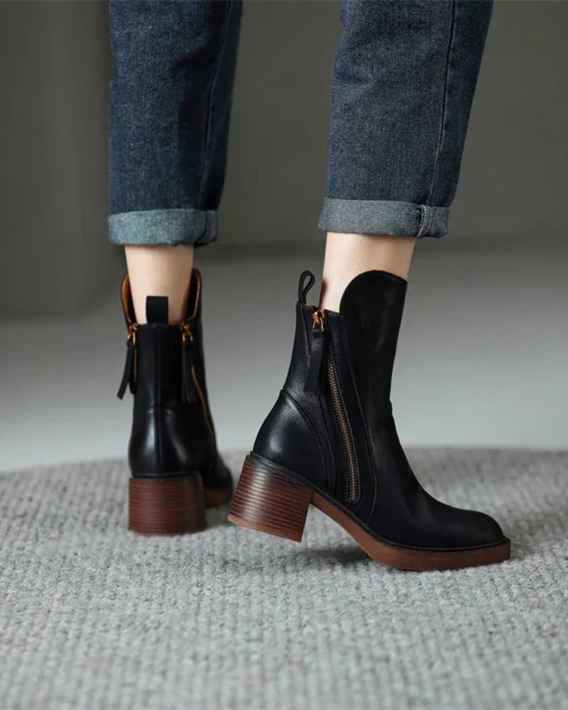 Pernelle - Botas De Cuero Con Tacón Cuadrado