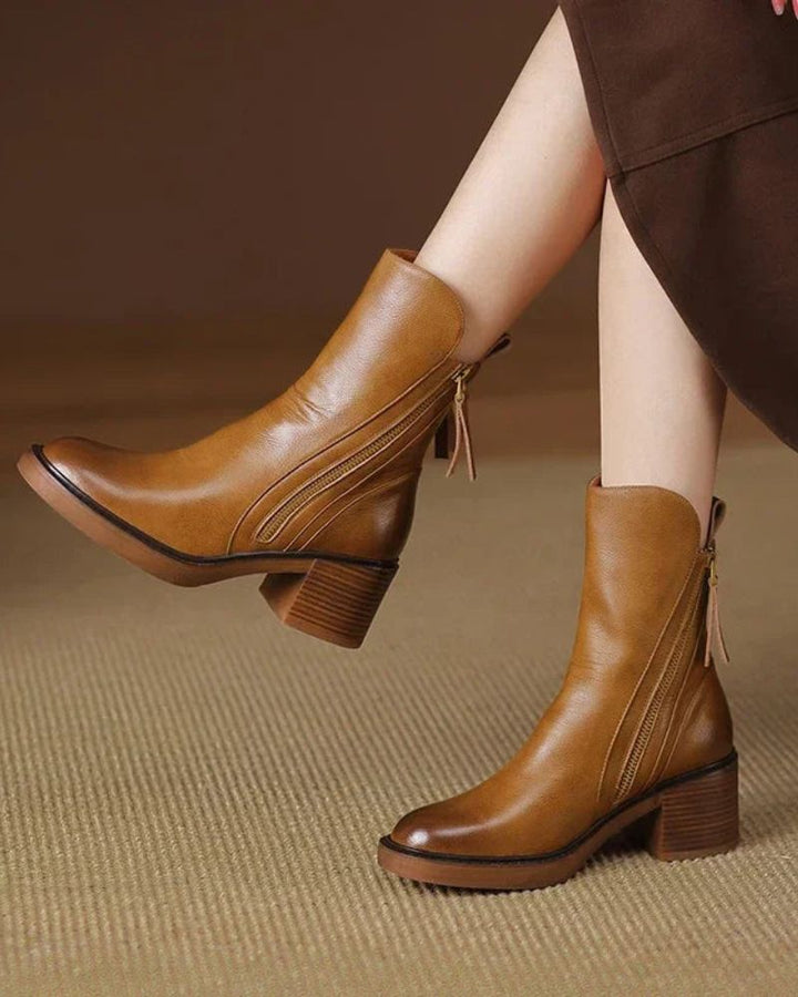Pernelle - Botas De Cuero Con Tacón Cuadrado