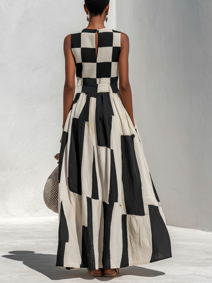 Ashlyn - Vestido Sin Mangas Con Paneles a Cuadros Y Rayas