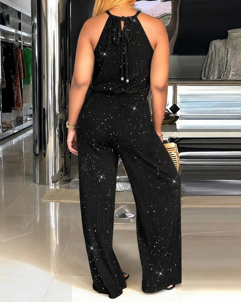 Kannika - Mono Con Cuello Halter Y Pernera Ancha Sparkle