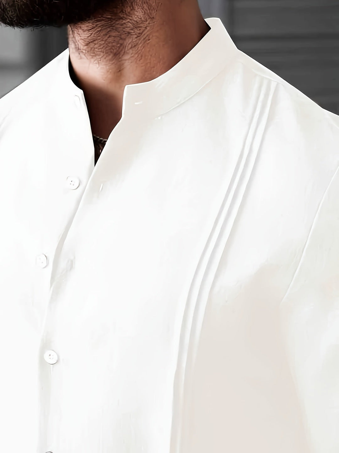 Elshan - Camisa De Manga Larga Con Cuello De Pie Y Botones