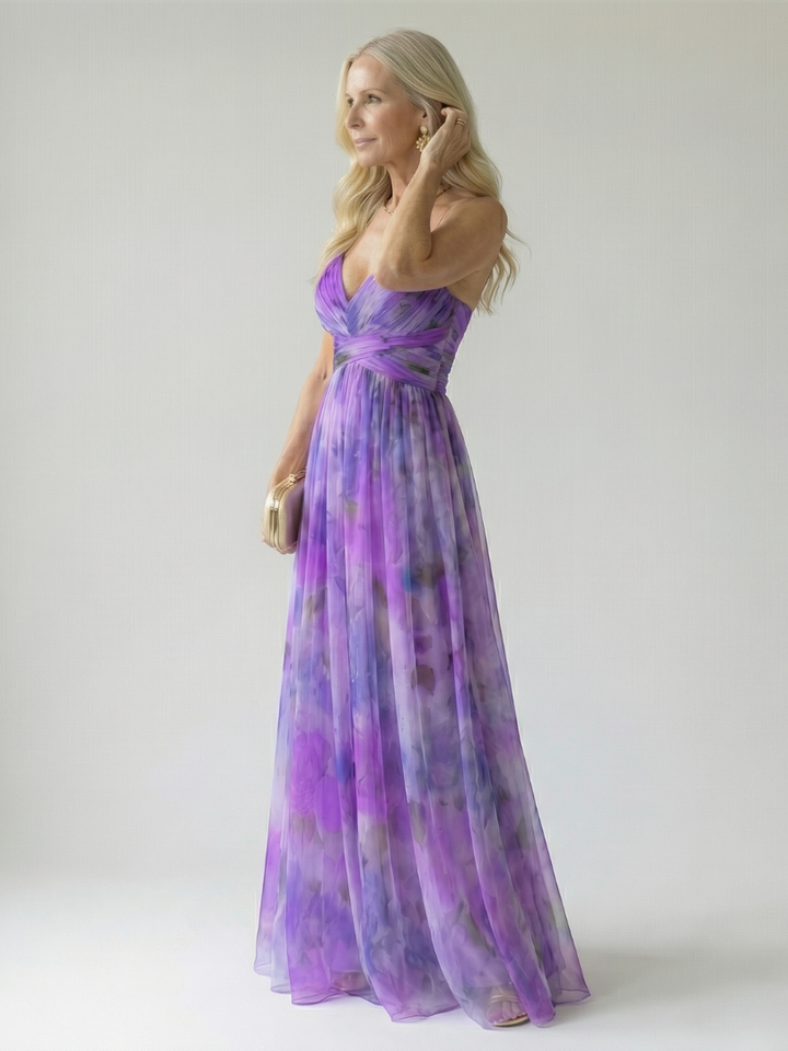 Xeenia - Elegante Vestido Largo De Gasa Con Aberturas