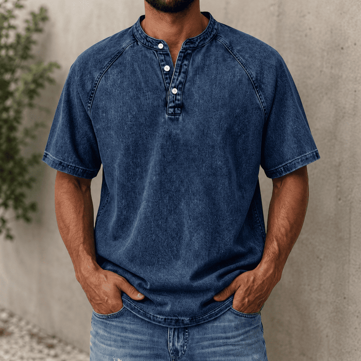 Zerric - Camiseta Henley De Denim De Manga Corta