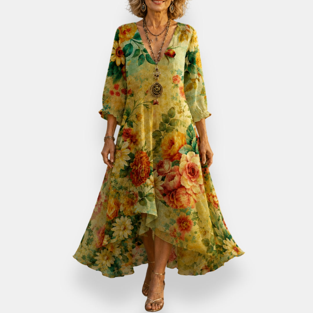 Emila - Vestido Floral Holgado Con Cuello en V