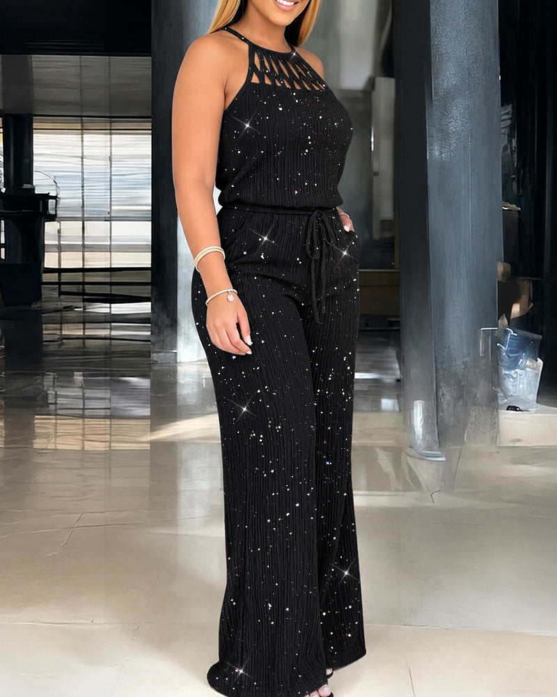 Kannika - Mono Con Cuello Halter Y Pernera Ancha Sparkle