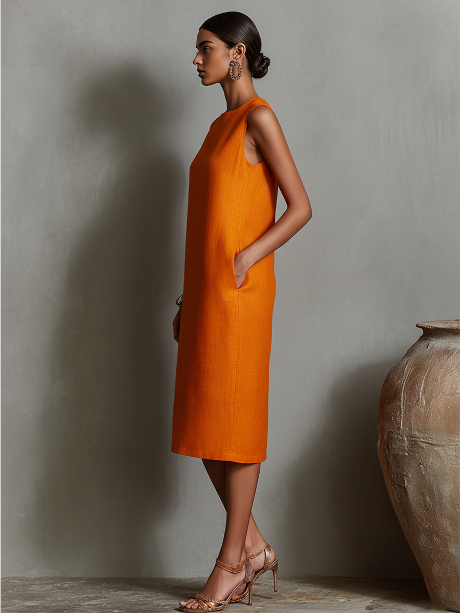 Katalina - Vestido Recto De Lino Con Bolsillos
