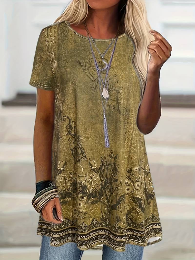 Abhishani - Camiseta Holgada Con Estampado Floral