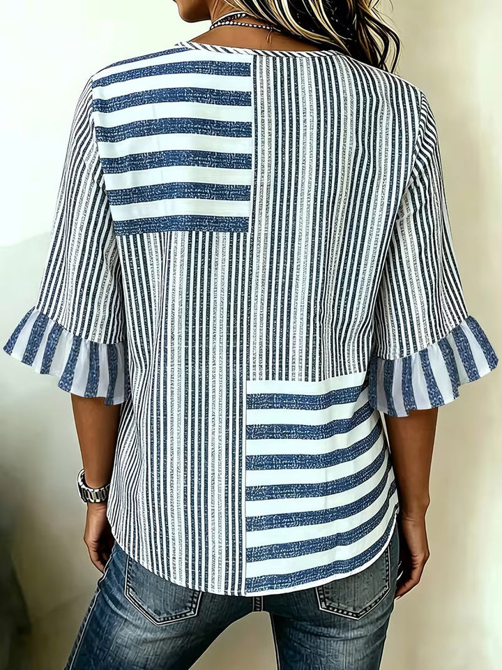 Avyra - Blusa a Rayas Con Patchwork Y Mangas Con Volantes