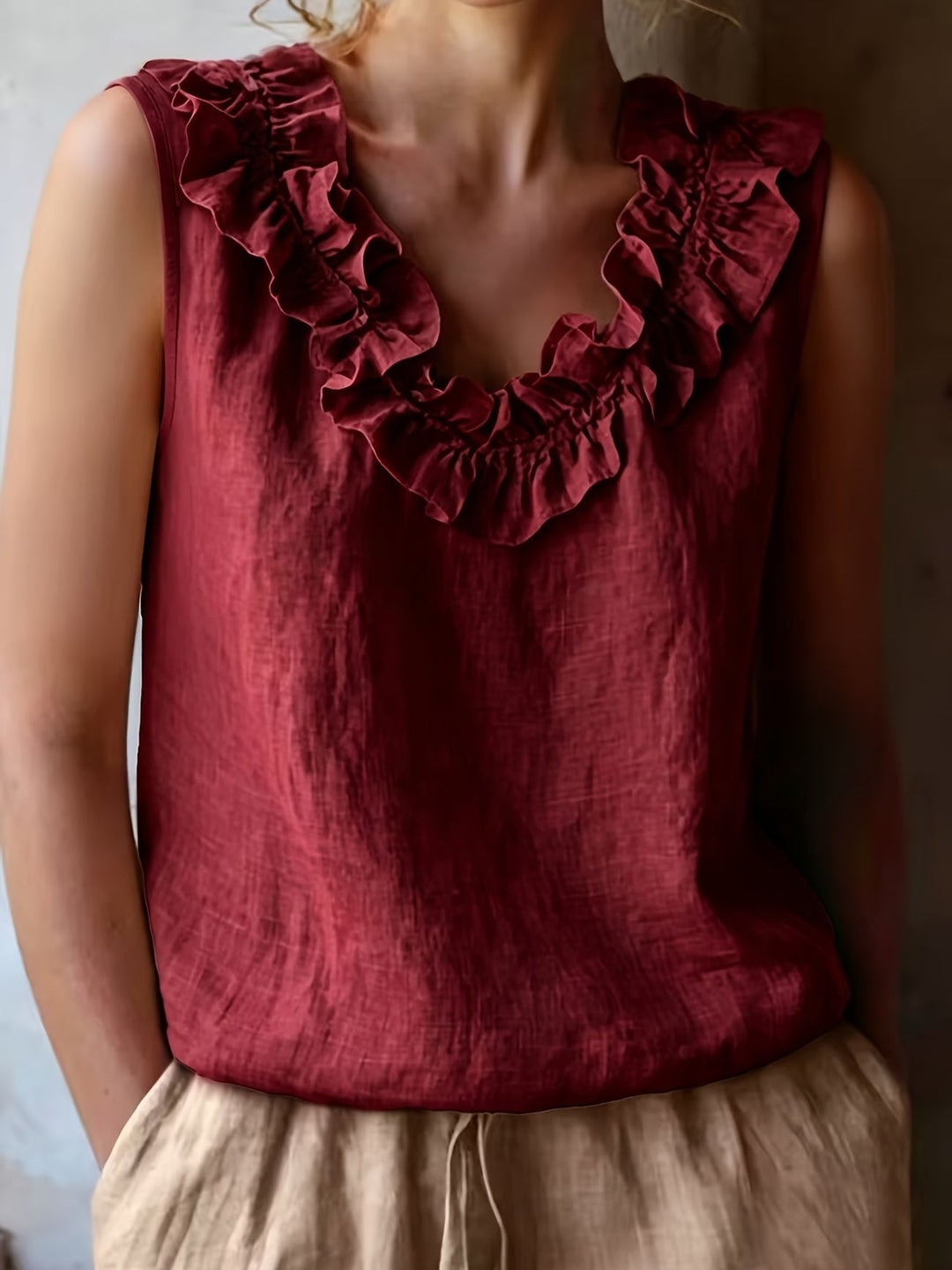 Safiya - Blusa Sin Mangas Con Cuello De Volantes