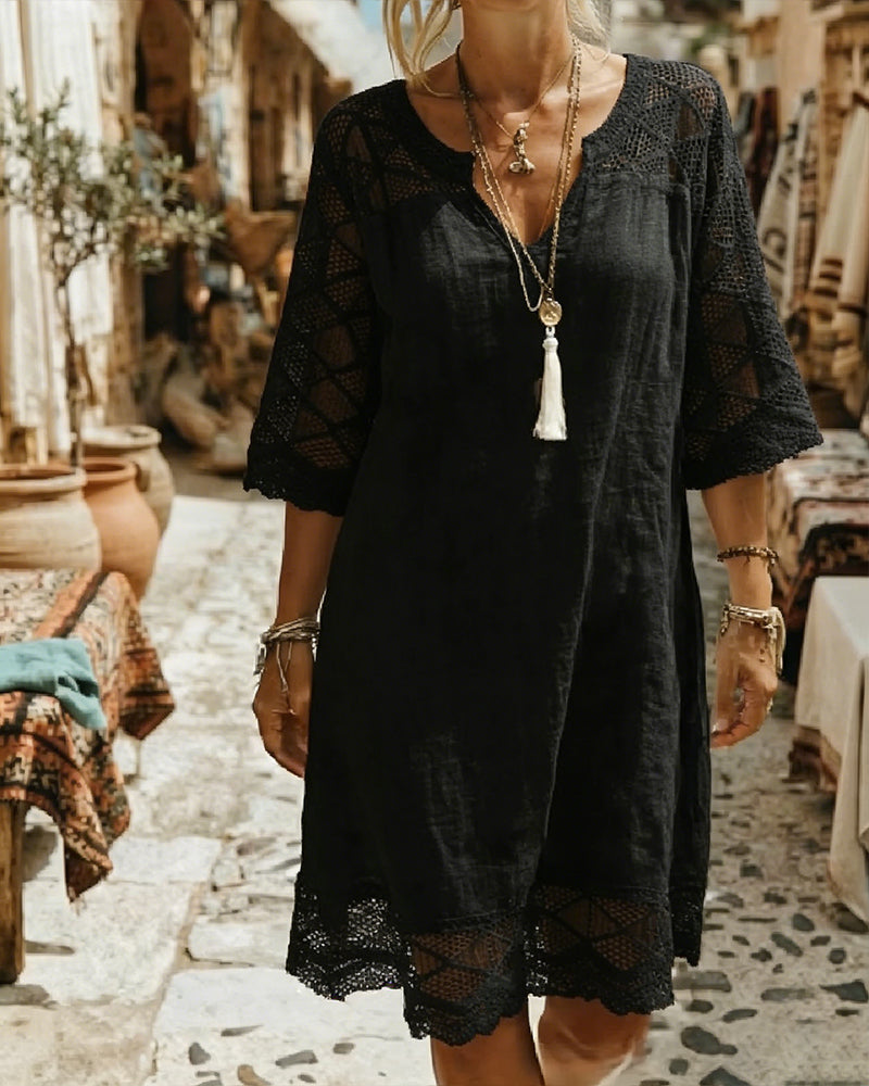 Kilina - Vestido De Encaje Con Cuello En V y Diseño De Retazos