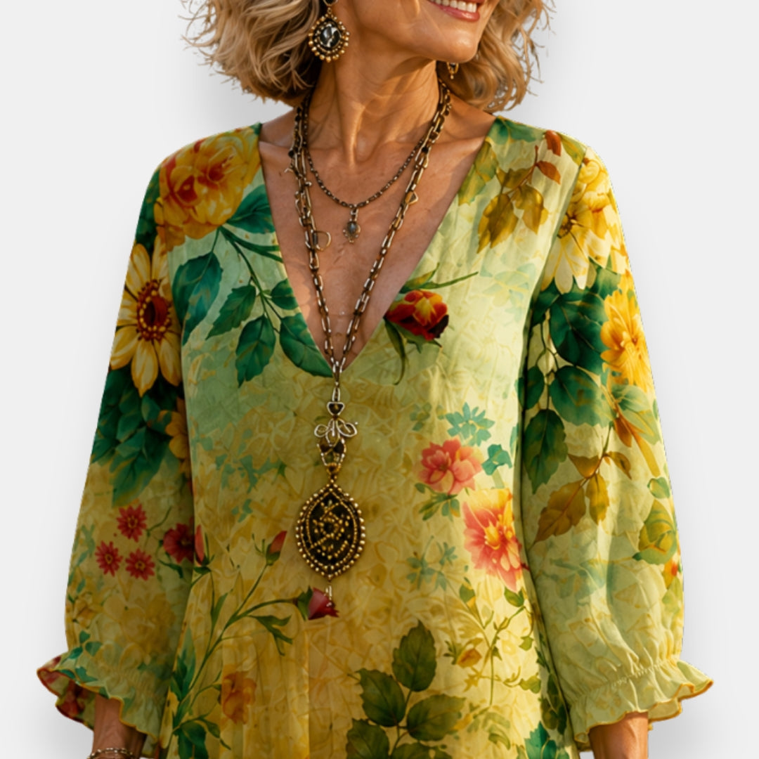 Emila - Vestido Floral Holgado Con Cuello en V