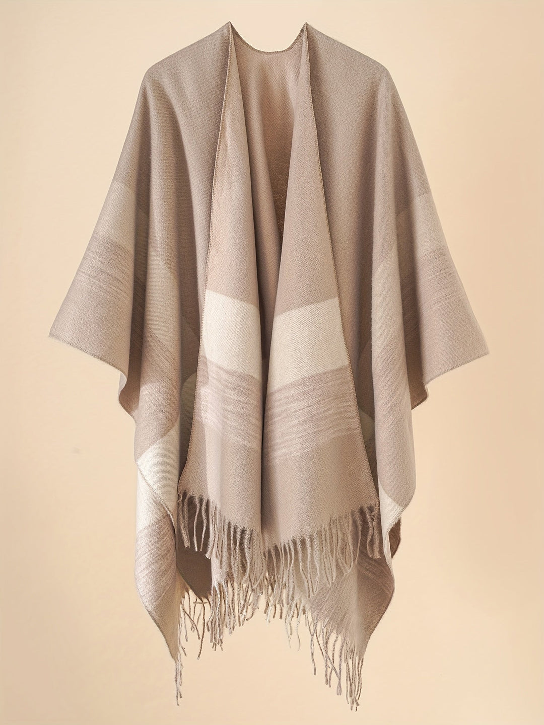 Kyrine - Poncho Chal Con Flecos Y Estampado Geométrico