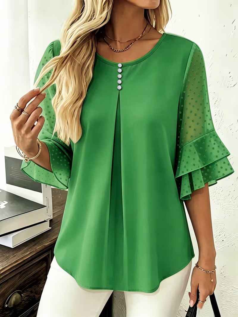 Hurley - Blusa de Cuello Redondo Con Mangas Transparentes Con Volantes
