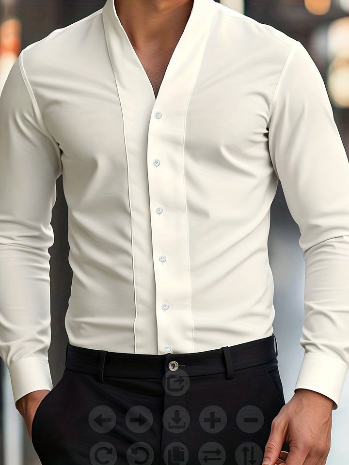 Almasbek - Camisa De Manga Larga Con Cuello en V Y Corte Ajustado