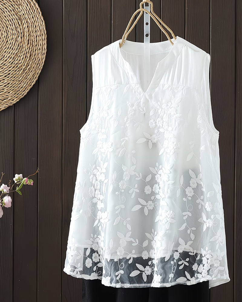 Shilika - Camiseta Sin Mangas Con Estampado Floral