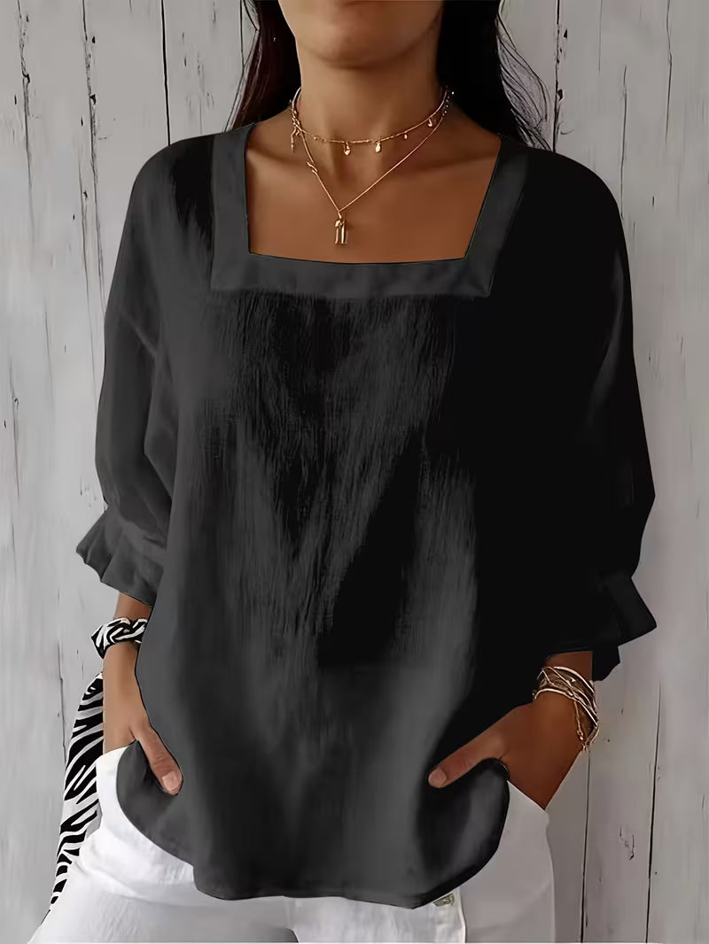 Alvessa - Blusa De Manga Larga y Cuello Cuadrado