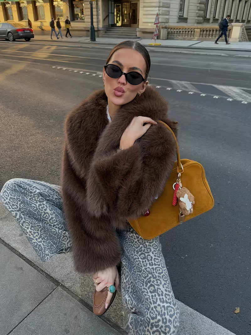 Jorida - Chaqueta Corta Oversize De Pelo Sintético Con Solapas