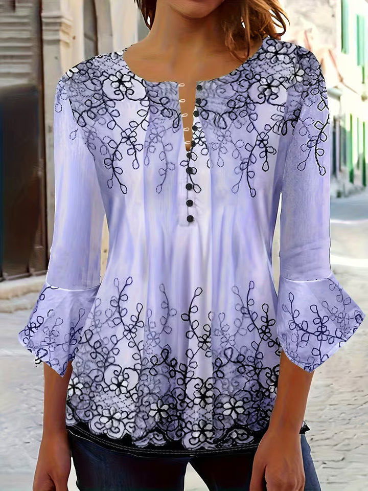 Mesley - Blusa De Manga Media Con Estampado Floral Y Ribete De Volantes
