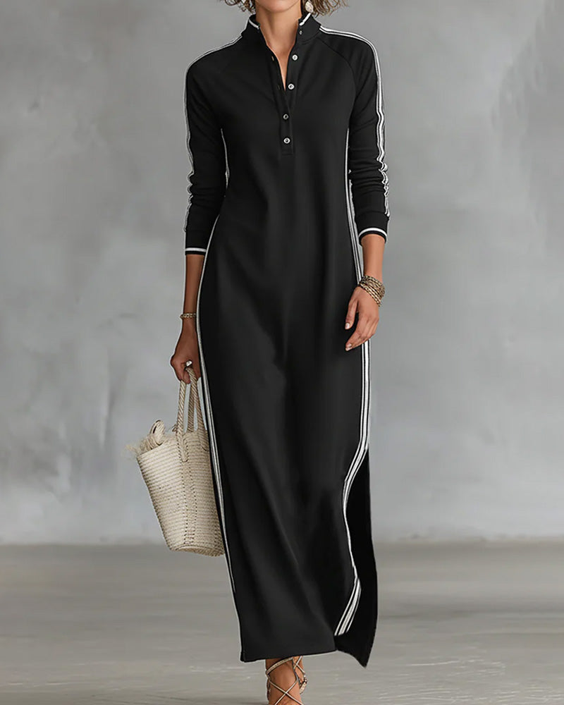 Sirilak - Vestido Con Cuello en V Y Botones en Contraste