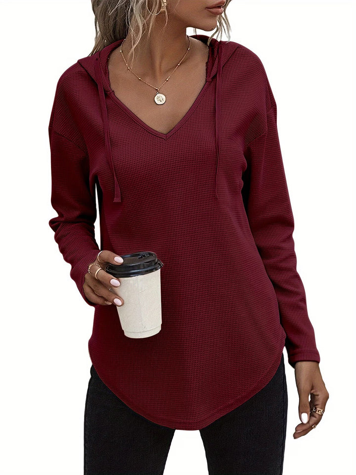 Seonie - Manga Larga Cuello en V Sudadera Con Capucha
