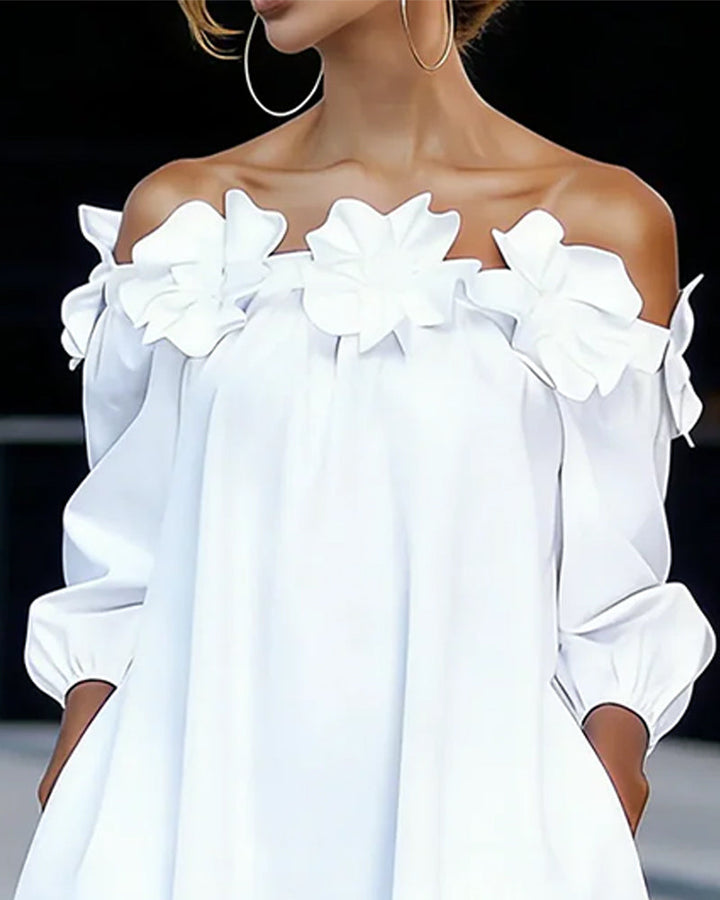 Loania - Vestido Con Hombros Al Aire Y Detalles Florales