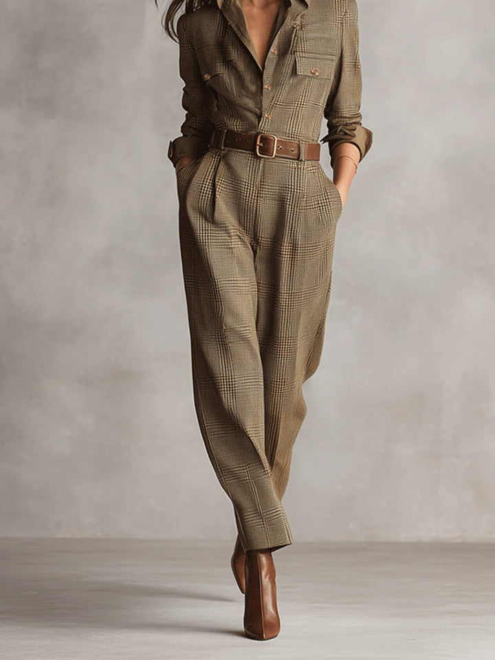 Dulce - Mono a Cuadros Con Cinturón Y Cuello De Camisa