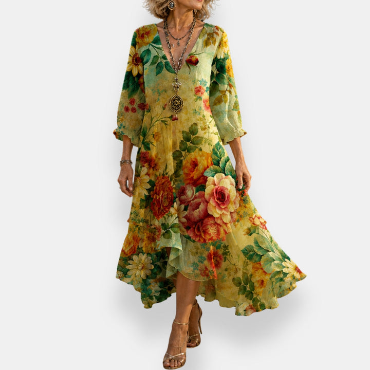 Emila - Vestido Floral Holgado Con Cuello en V