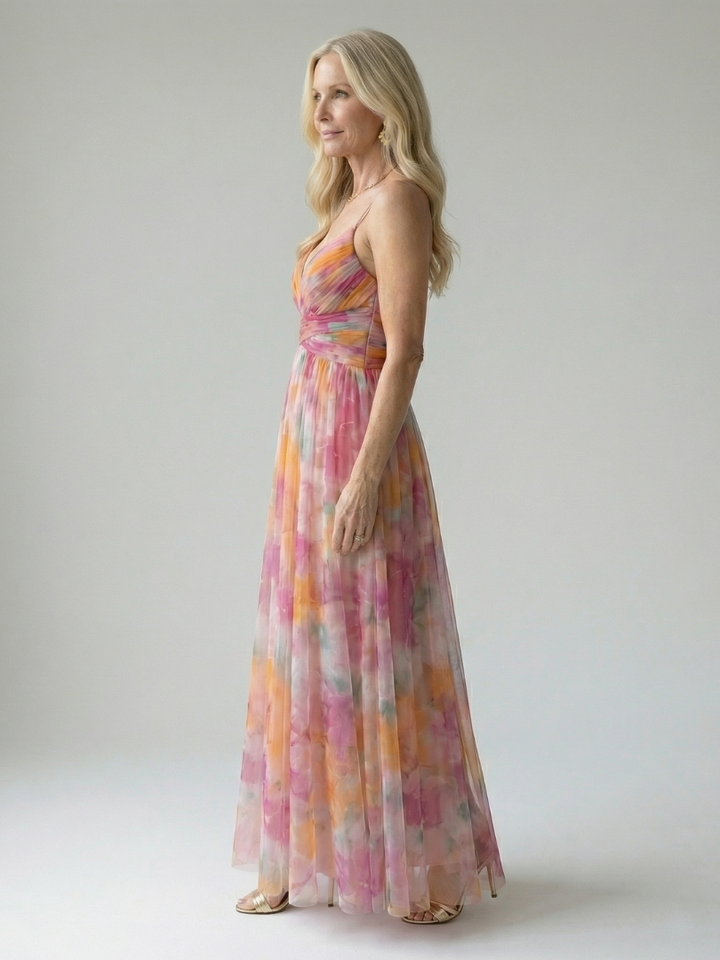 Xeenia - Elegante Vestido Largo De Gasa Con Aberturas