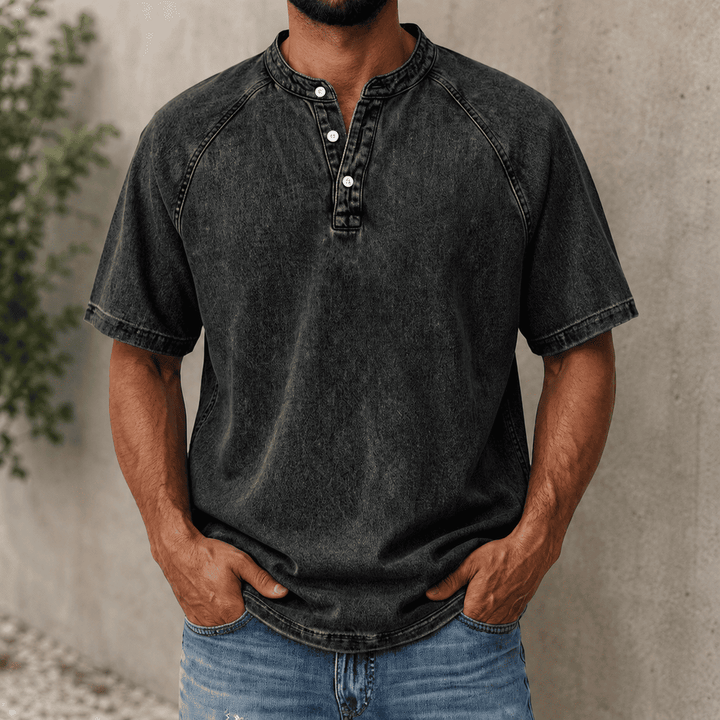 Zerric - Camiseta Henley De Denim De Manga Corta
