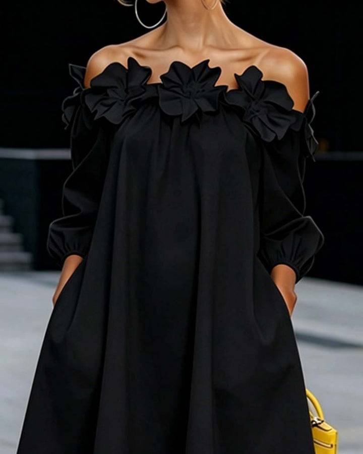 Loania - Vestido Con Hombros Al Aire Y Detalles Florales