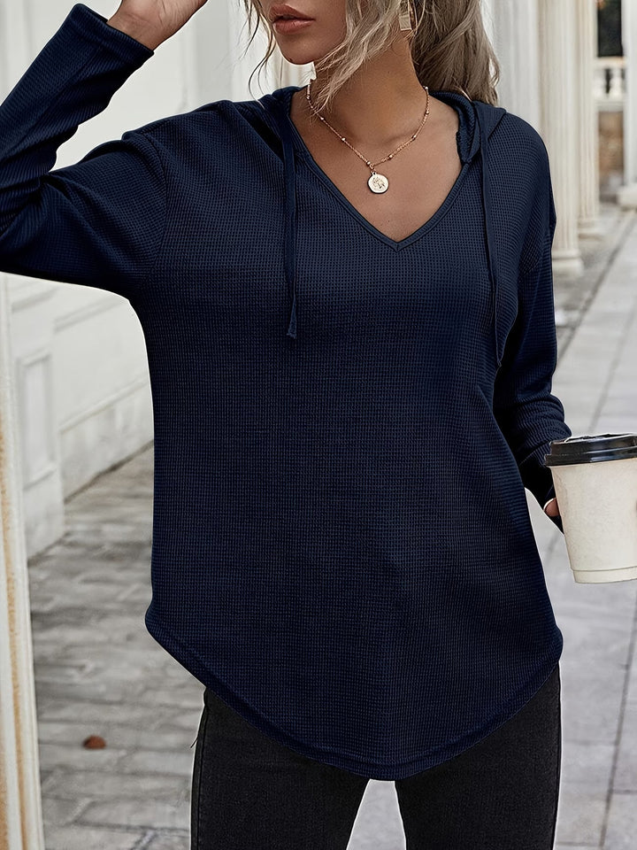 Seonie - Manga Larga Cuello en V Sudadera Con Capucha