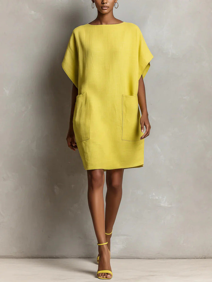 Hulina - Vestido Informal De Lino Con Bolsillos