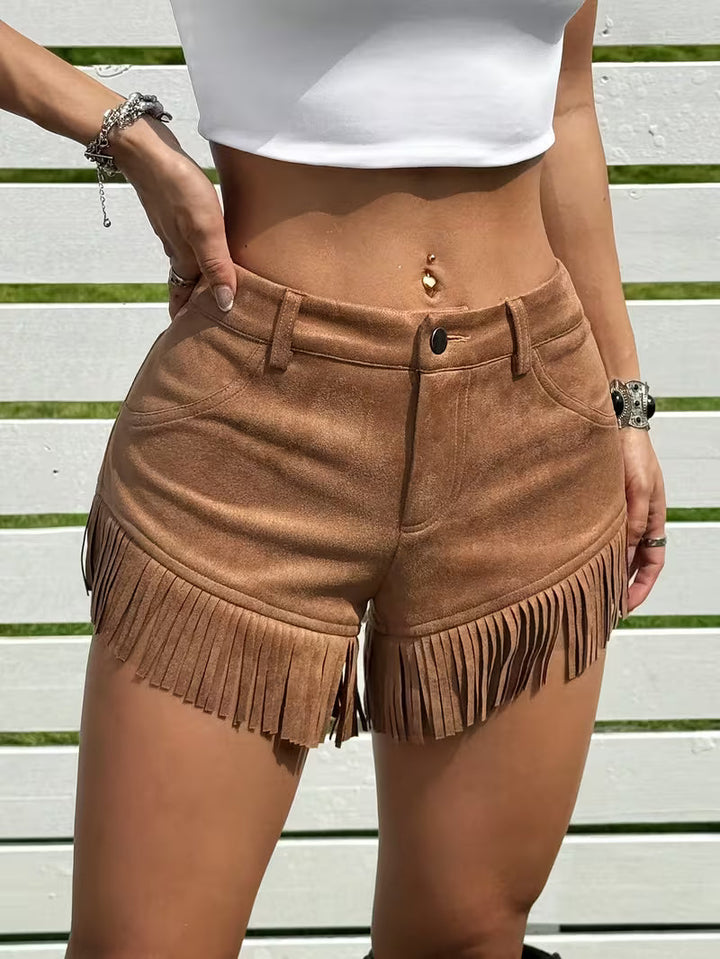 Wiliya - Pantalones Cortos Vintage De Talle Bajo Con Flecos