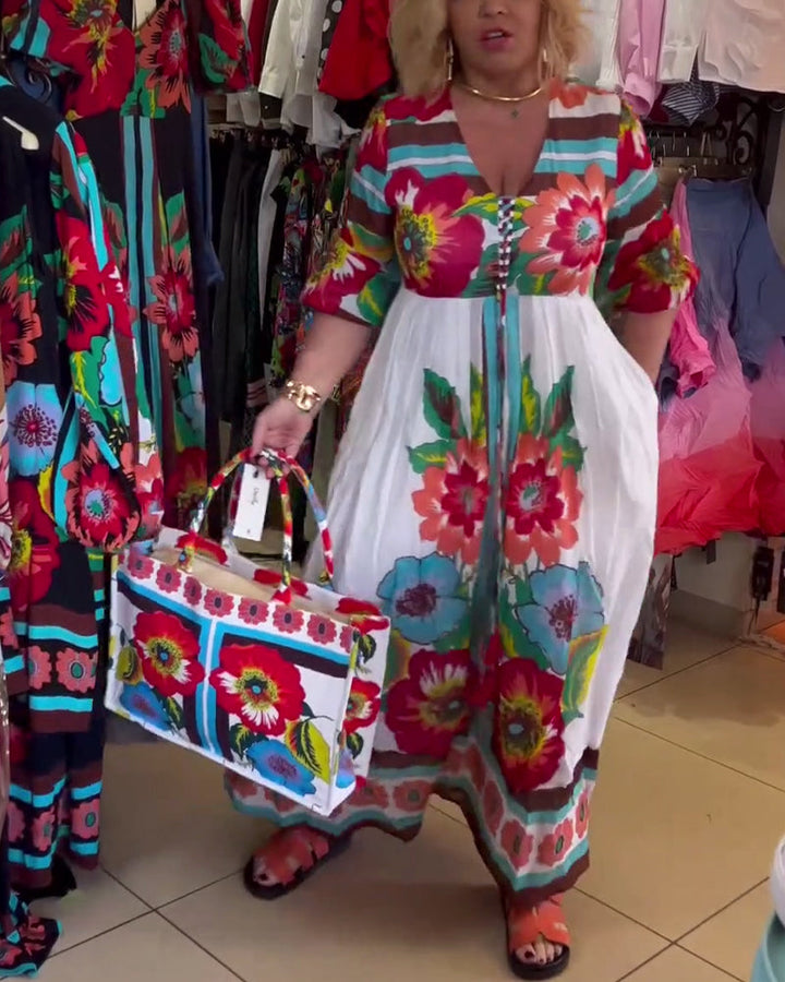 Nerijaa - Vestido Floral Con Escote En V Profundo