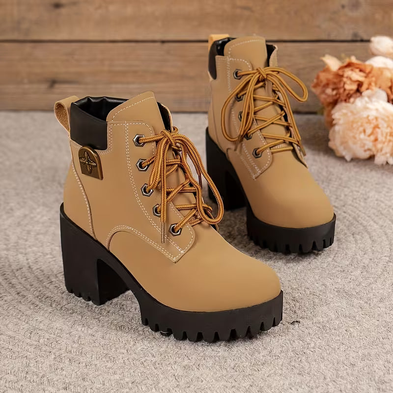 Donjeta - Botines Con Tacón Grueso y Cordones