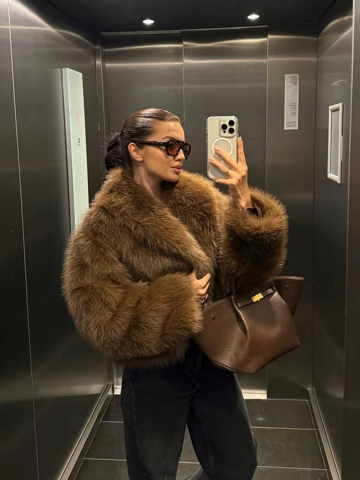 Jorida - Chaqueta Corta Oversize De Pelo Sintético Con Solapas
