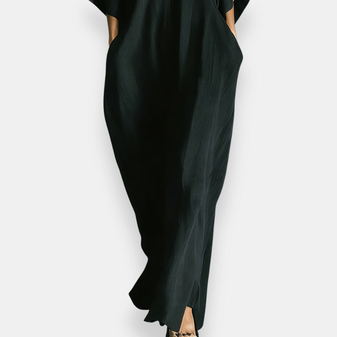 Maricel - Vestido Largo Con Cuello Alto Y Bolsillos Laterales