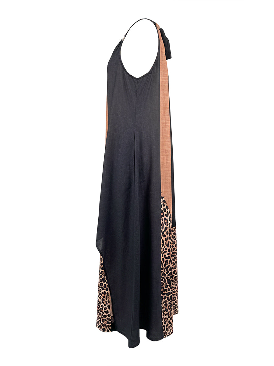 Terina - Vestido Largo Con Paneles De Estampado De Leopardo
