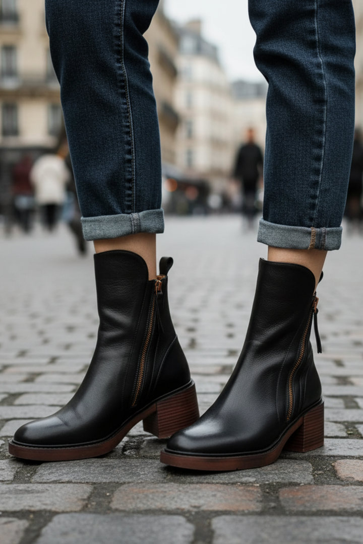 Pernelle - Botas De Cuero Con Tacón Cuadrado
