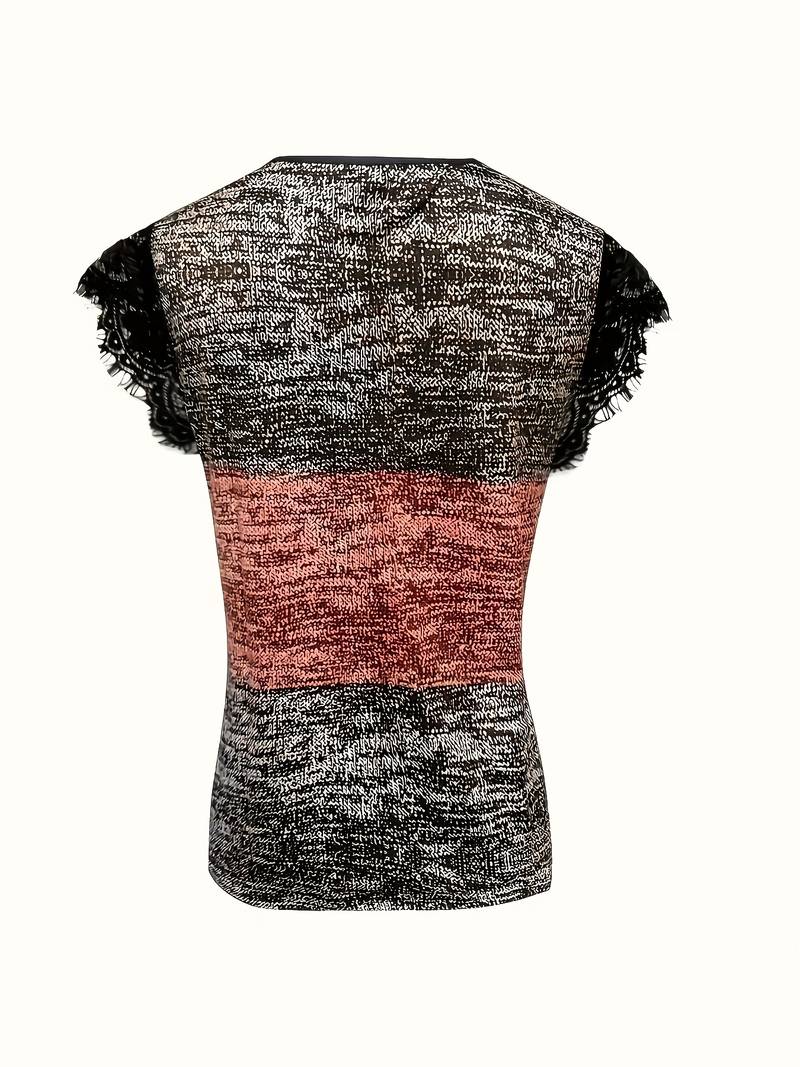 Sydona - Camiseta Informal De Manga Corta Con Cuello De Encaje
