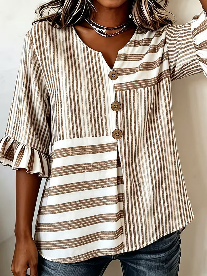 Avyra - Blusa a Rayas Con Patchwork Y Mangas Con Volantes